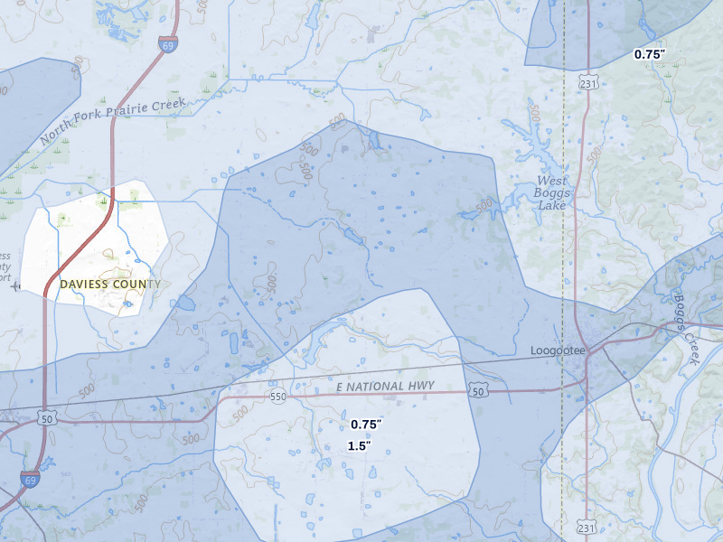 NEXRAD radar-signature map of the hail over Montgomery, IN