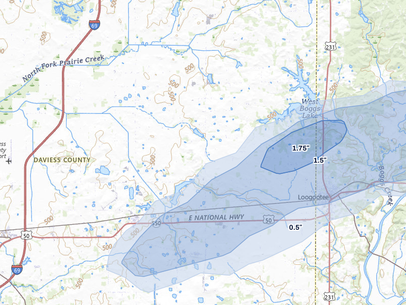 NEXRAD radar-signature map of the hail storm over Montgomery, IN on May 15, 2026