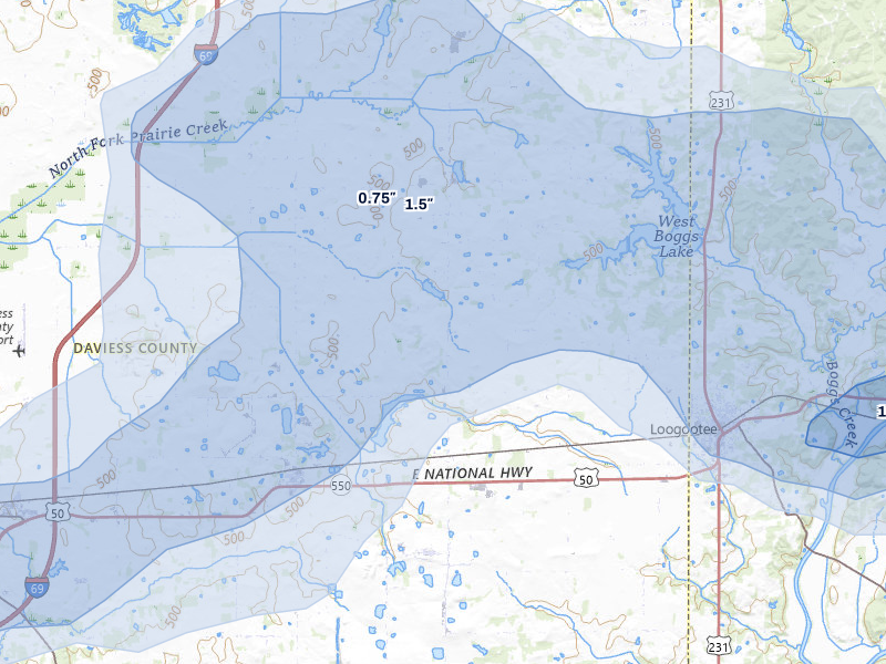 NEXRAD radar-signature map of the hail storm over Montgomery, IN on Jul 3, 2026