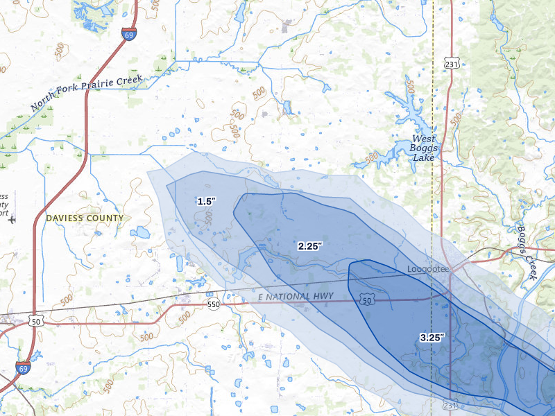 NEXRAD radar-signature map of the hail over Montgomery, IN