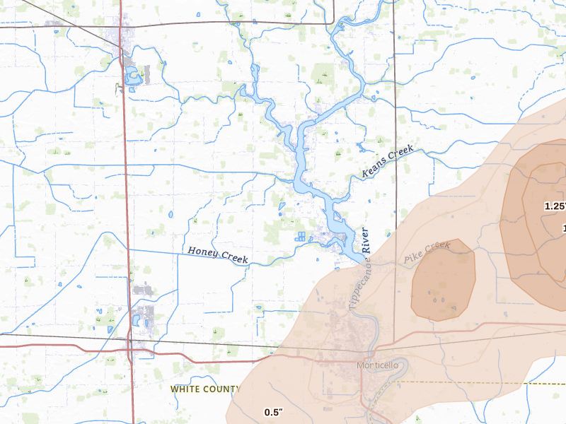 Radar-estimated hail-size map of the storm over Monticello, IN