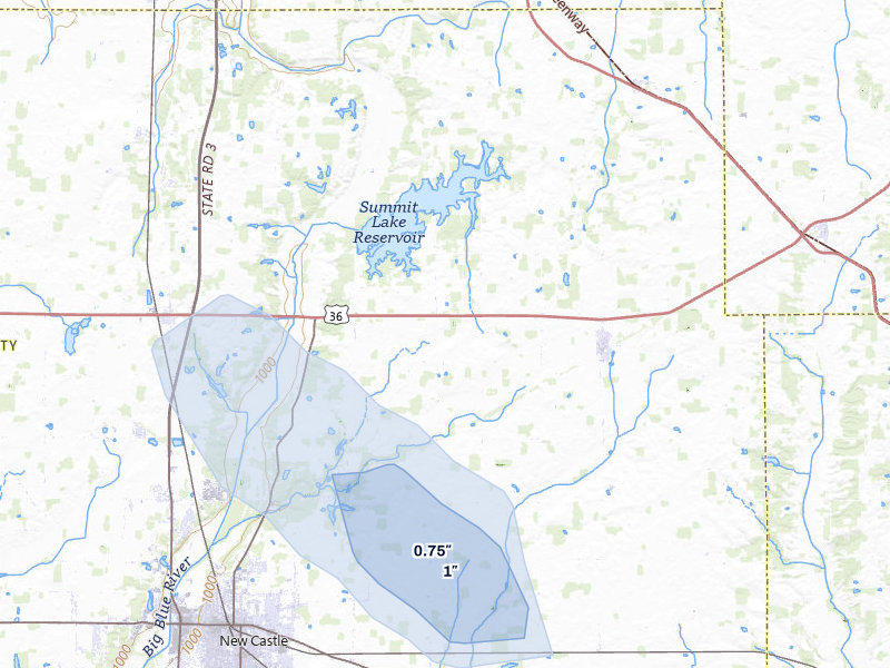 NEXRAD radar-signature map of the hail storm over Mooreland, IN on May 15, 2026