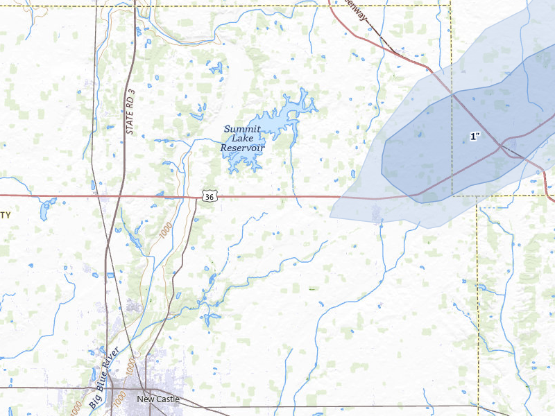 NEXRAD radar-signature map of the hail storm over Mooreland, IN on Jul 3, 2026
