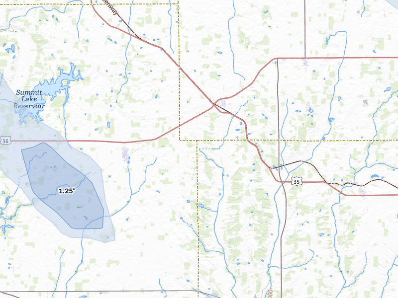 NEXRAD radar-signature map of the hail storm over Mooreland, IN on Aug 13, 2026