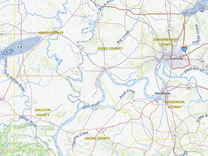 NEXRAD radar-signature map of the hail storm over Mount Vernon, IN on Apr 1, 2026