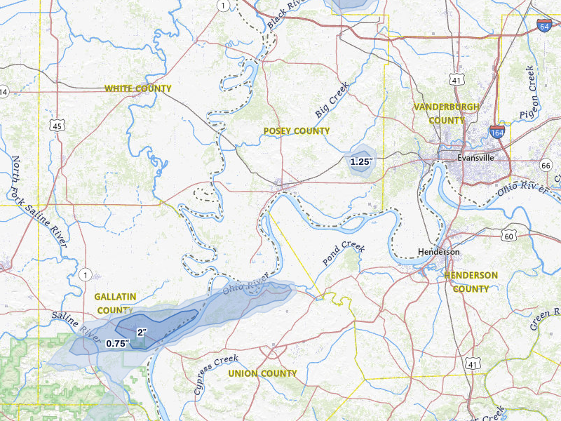 NEXRAD radar-signature map of the hail storm over Mount Vernon, IN on May 18, 2026