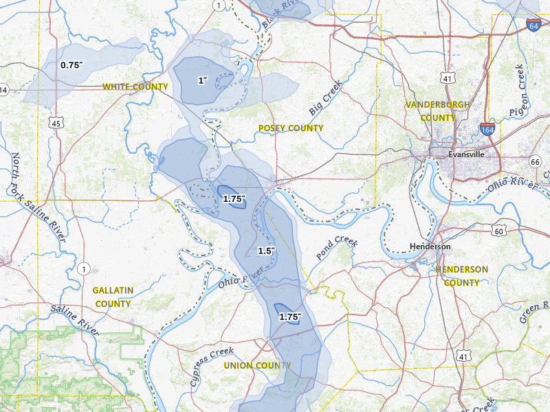 NEXRAD radar-signature map of the hail over Mount Vernon, IN