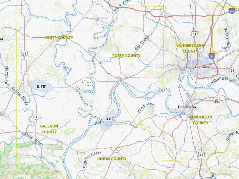 NEXRAD radar-signature map of the hail storm over Mount Vernon, IN on Jul 7, 2026