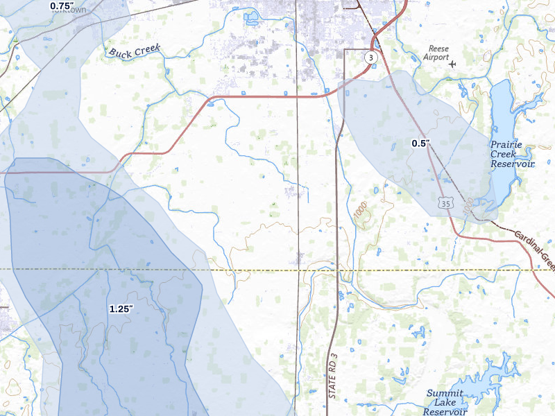 NEXRAD radar-signature map of the hail storm over Muncie, IN on Aug 11, 2026