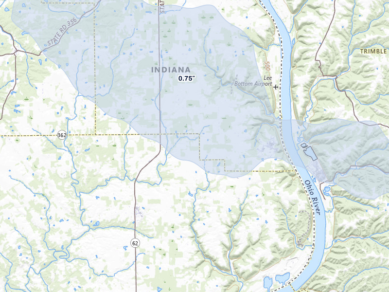 NEXRAD radar-signature map of the hail storm over Nabb, IN on Mar 22, 2026