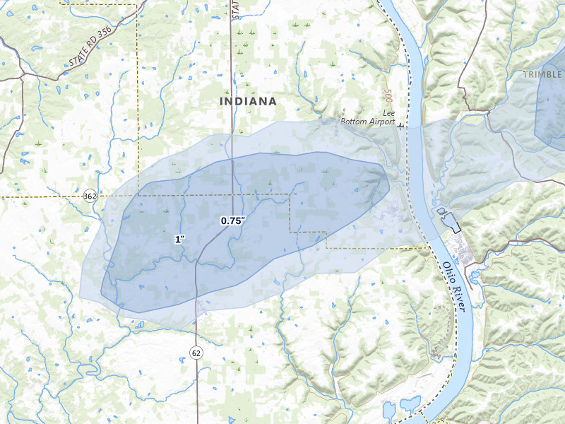 NEXRAD radar-signature map of the hail storm over Nabb, IN on May 16, 2026
