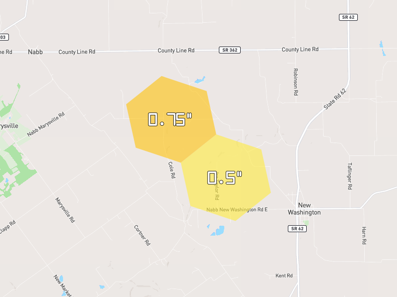 Hail map of Nabb, IN on Jul 21, 2026, hail up to 0.75"