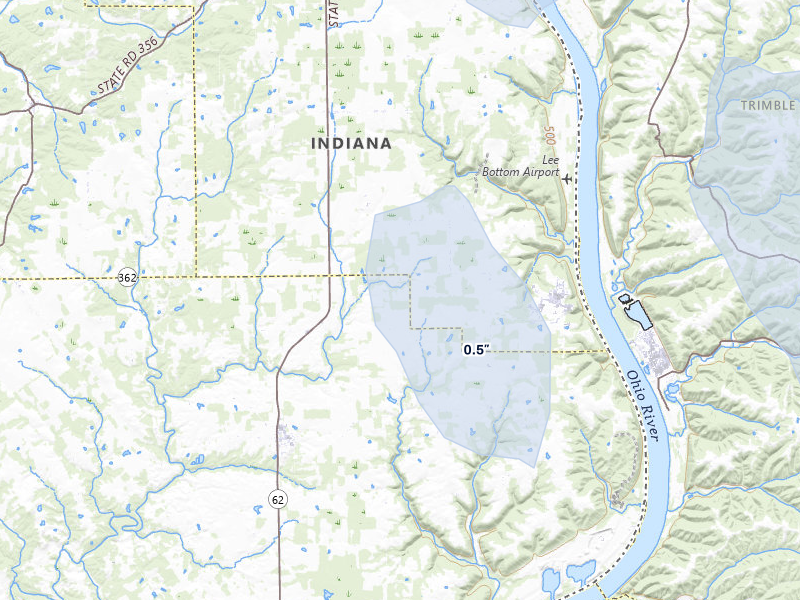 NEXRAD radar-signature map of the hail storm over Nabb, IN on Jul 27, 2026