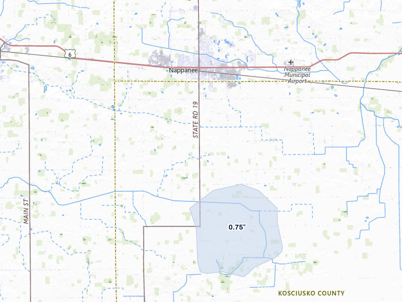 NEXRAD radar-signature map of the hail over Nappanee, IN