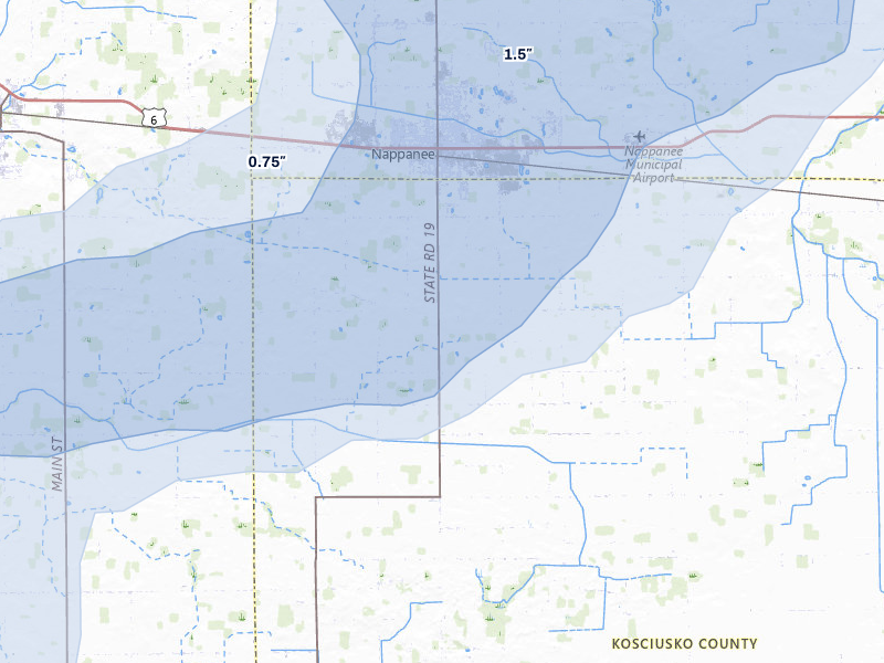 NEXRAD radar-signature map of the hail storm over Nappanee, IN on Aug 10, 2026