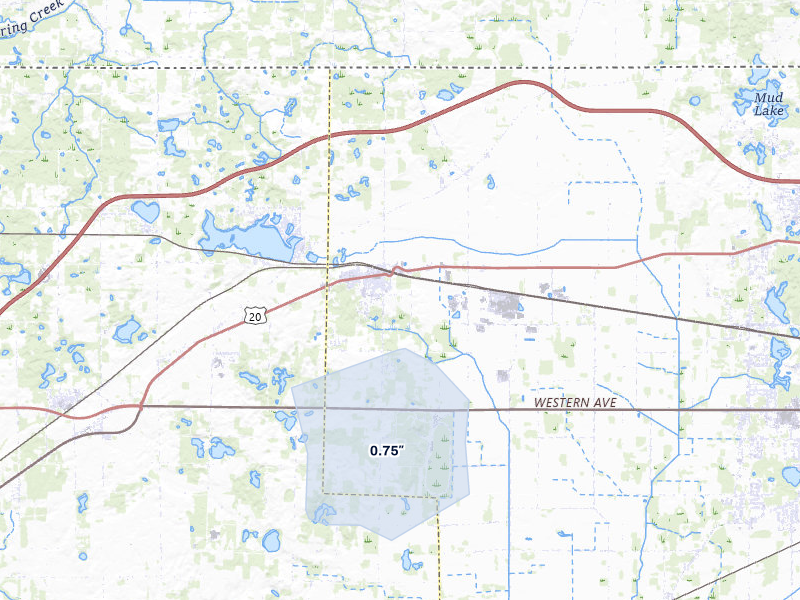 NEXRAD radar-signature map of the hail over New Carlisle, IN