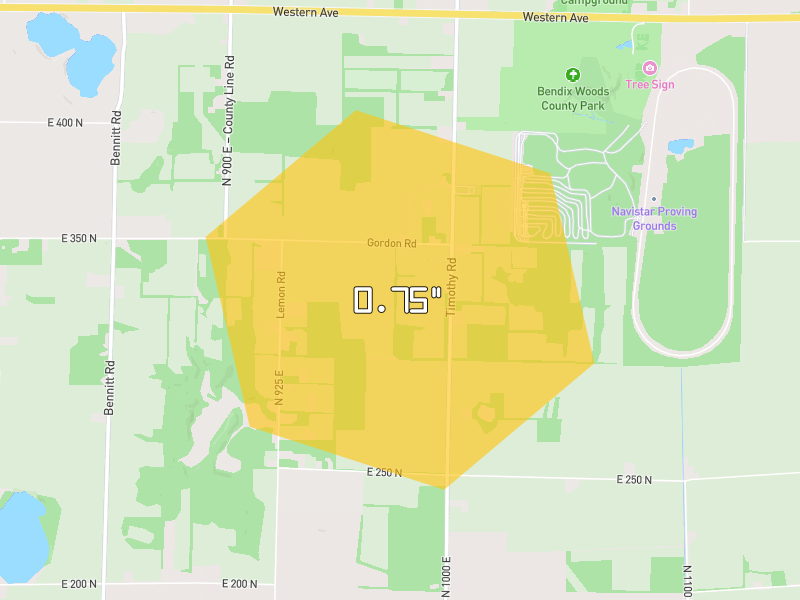 Hail map of New Carlisle, IN on Jun 6, 2026, hail up to 0.75"