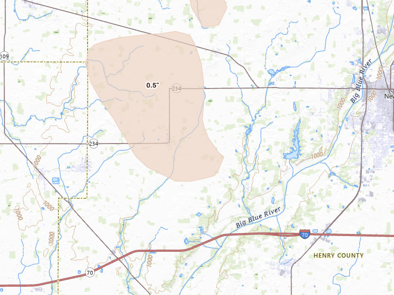 Radar-estimated hail-size map of the storm over New Castle, IN