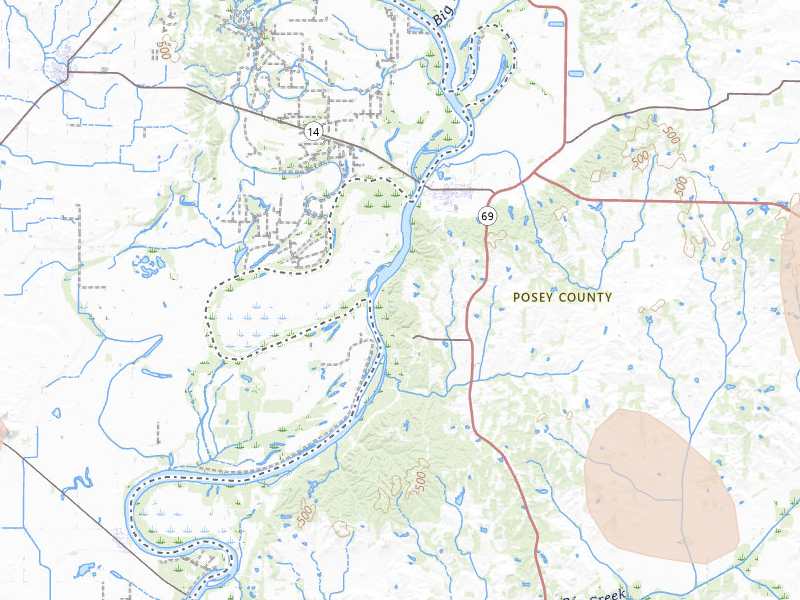 Radar-estimated hail-size map of the storm over New Harmony, IN on Apr 27, 2026
