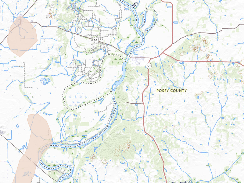 Radar-estimated hail-size map of the storm over New Harmony, IN on Jul 4, 2026