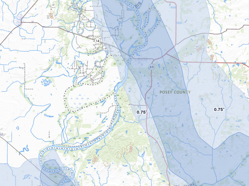 NEXRAD radar-signature map of the hail storm over New Harmony, IN on Jul 26, 2026