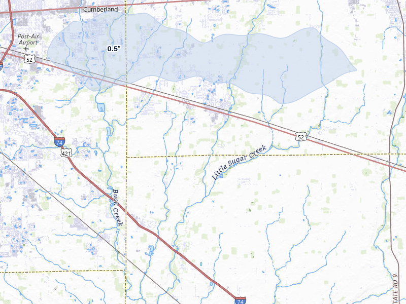 NEXRAD radar-signature map of the hail over New Palestine, IN