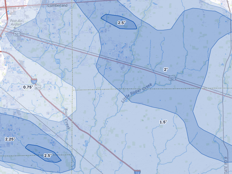 NEXRAD radar-signature map of the hail storm over New Palestine, IN on Aug 11, 2026