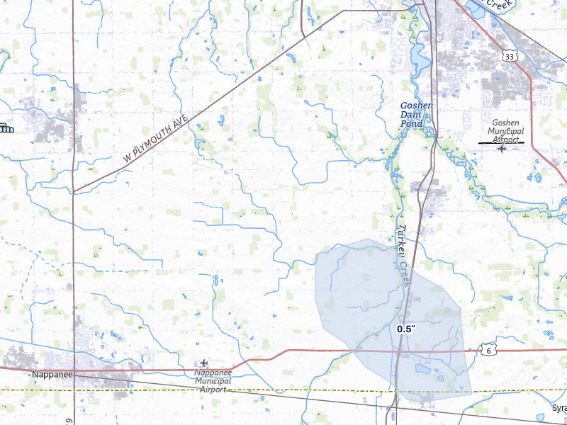 NEXRAD radar-signature map of the hail storm over New Paris, IN on Apr 13, 2026