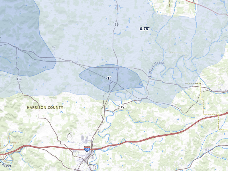 NEXRAD radar-signature map of the hail storm over New Salisbury, IN on Mar 22, 2026
