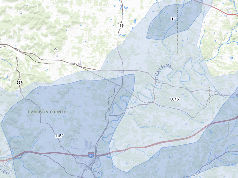 NEXRAD radar-signature map of the hail storm over New Salisbury, IN on May 16, 2026