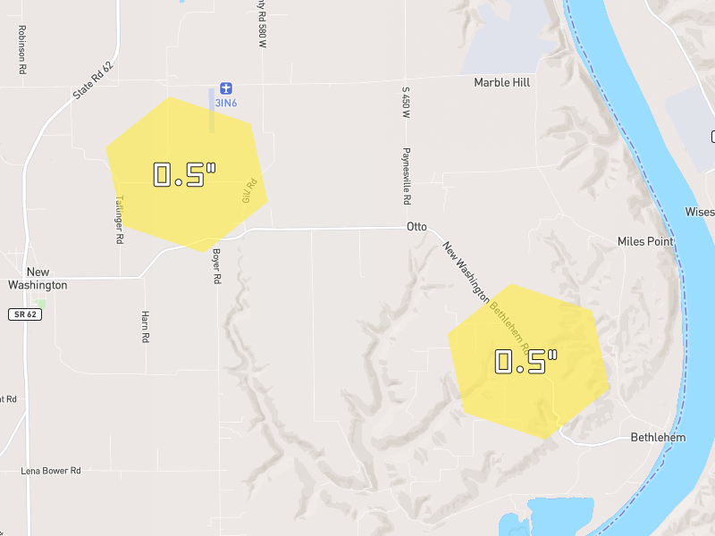 Hail map of New Washington, IN on Jul 21, 2026, hail up to 0.5"