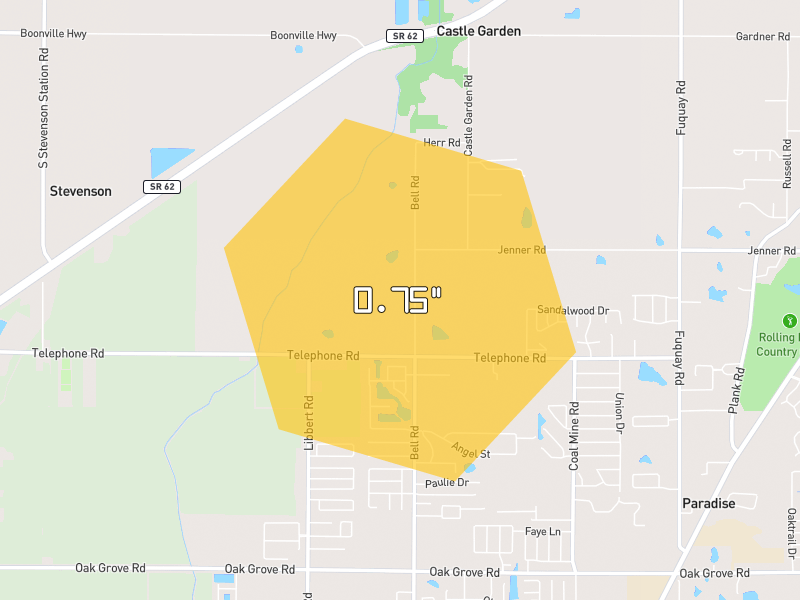 Hail map of Newburgh, IN on Jun 27, 2026, hail up to 0.75"
