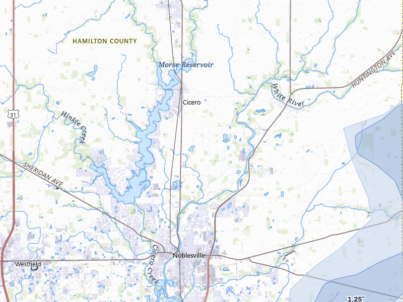 NEXRAD radar-signature map of the hail storm over Noblesville, IN on Jul 3, 2026