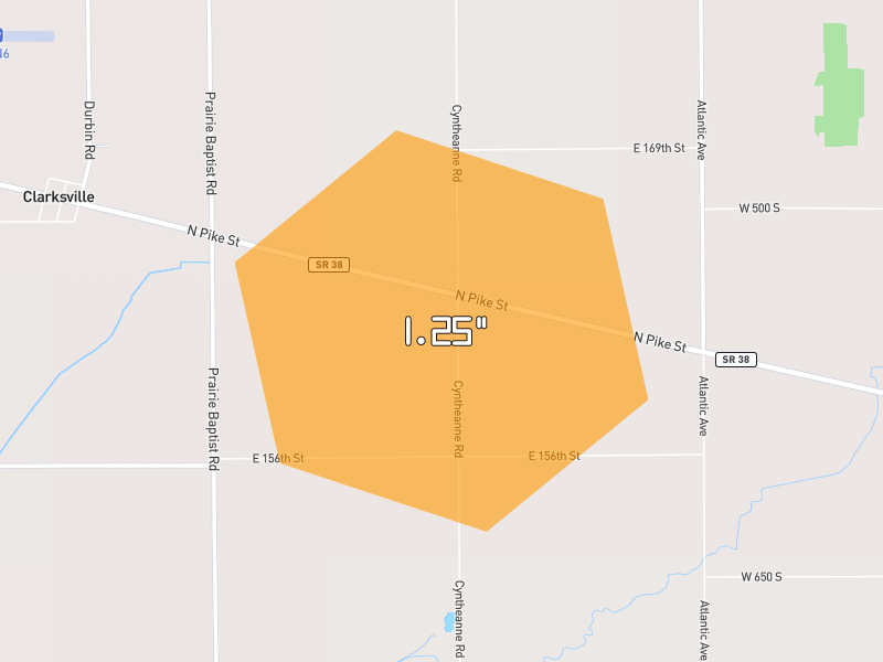 Hail map of Noblesville, IN on Jul 3, 2026, hail up to 1.25"