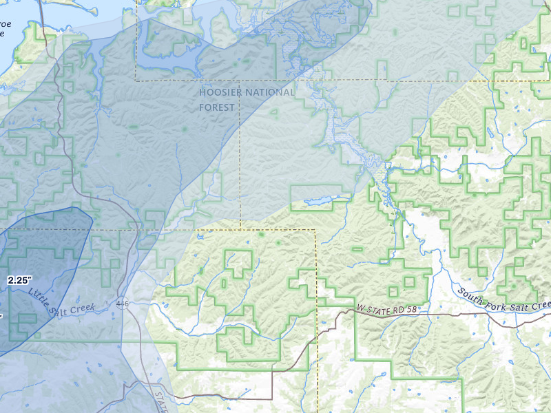 NEXRAD radar-signature map of the hail storm over Norman, IN on Jul 3, 2026
