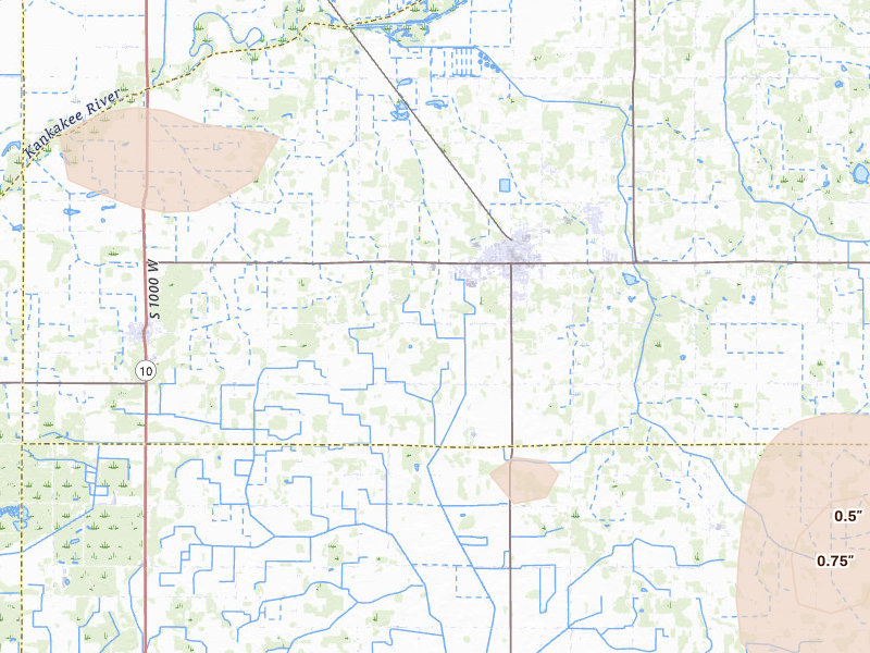 Radar-estimated hail-size map of the storm over North Judson, IN on Mar 26, 2026
