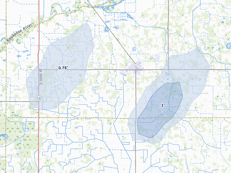 NEXRAD radar-signature map of the hail over North Judson, IN