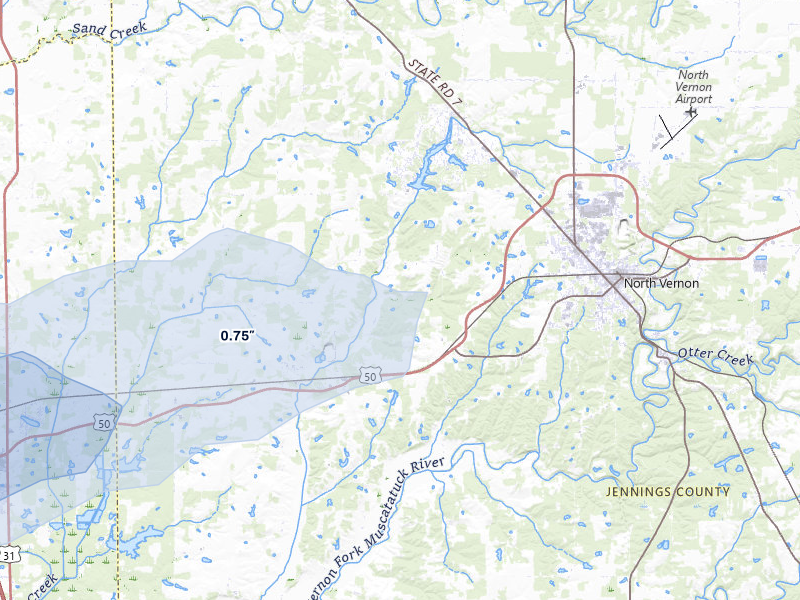 NEXRAD radar-signature map of the hail over North Vernon, IN