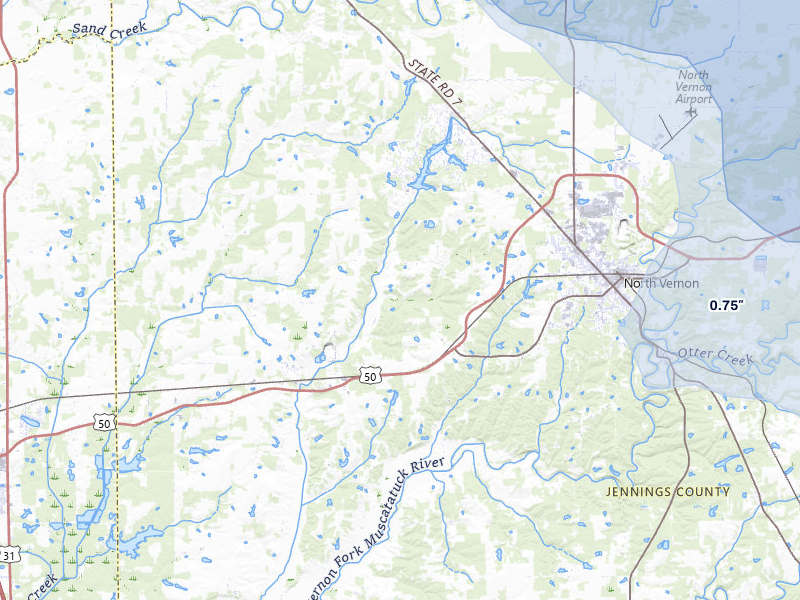 NEXRAD radar-signature map of the hail storm over North Vernon, IN on May 16, 2026