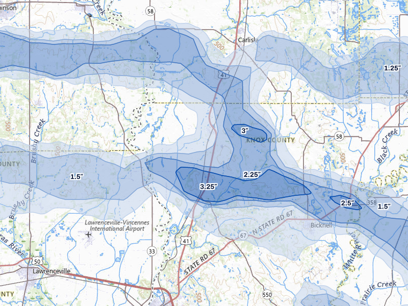 NEXRAD radar-signature map of the hail storm over Oaktown, IN on Mar 22, 2026
