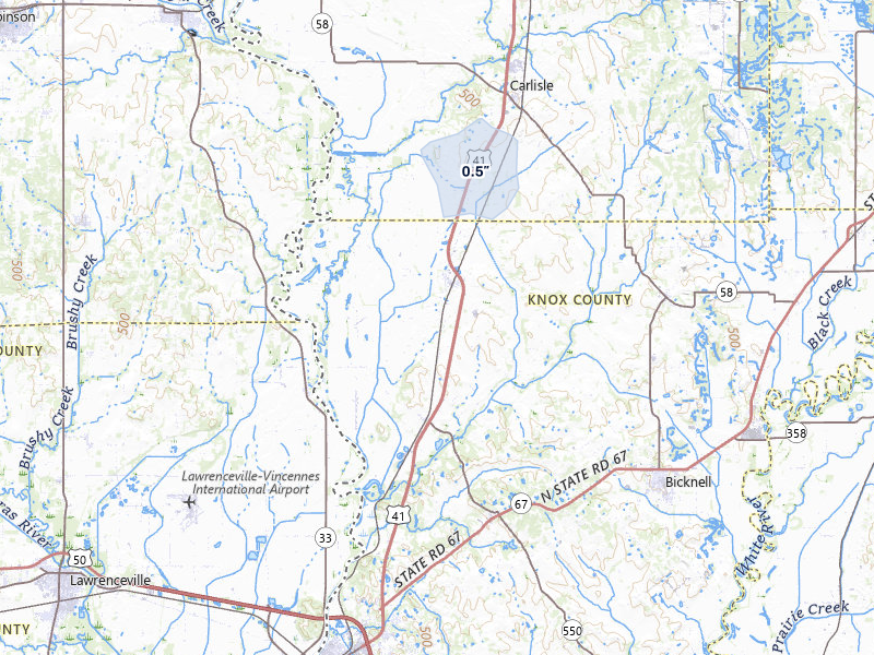 NEXRAD radar-signature map of the hail storm over Oaktown, IN on May 4, 2026