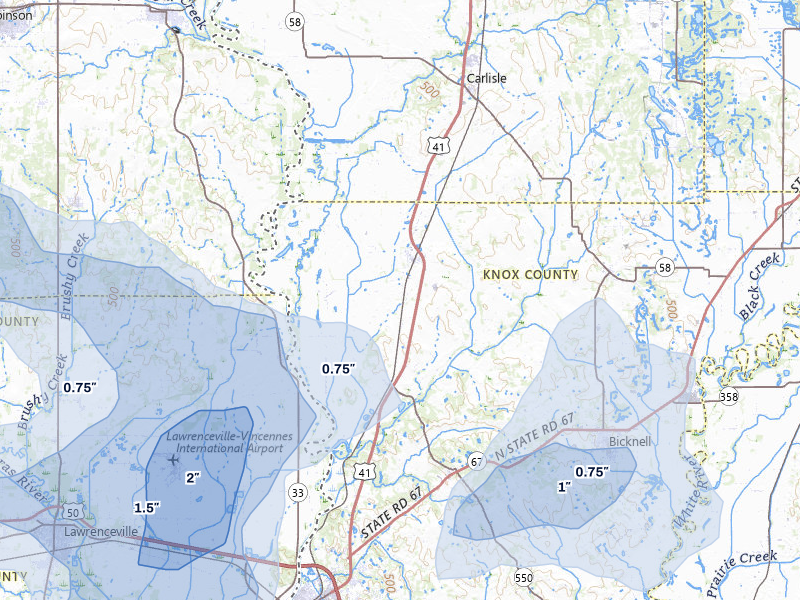 NEXRAD radar-signature map of the hail storm over Oaktown, IN on May 16, 2026
