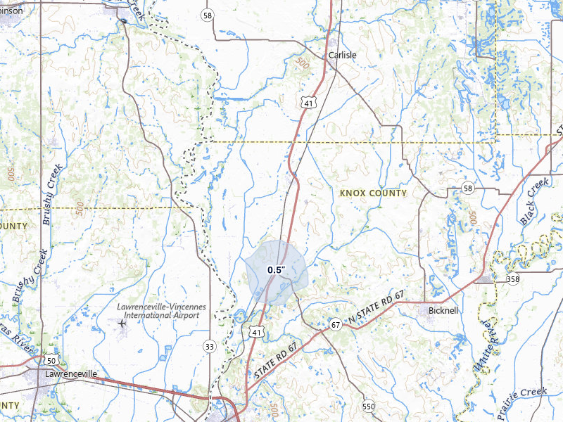 NEXRAD radar-signature map of the hail storm over Oaktown, IN on Jul 9, 2026