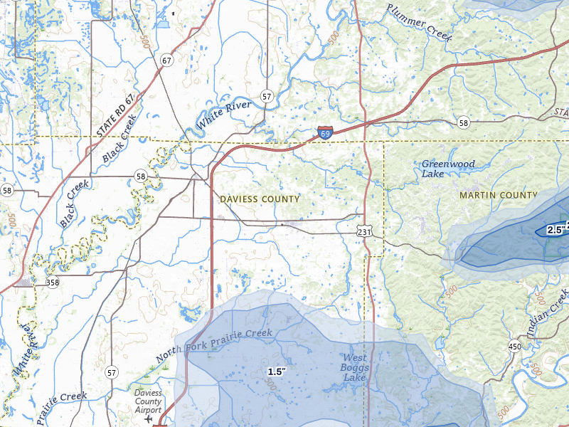 NEXRAD radar-signature map of the hail storm over Odon, IN on Jul 3, 2026
