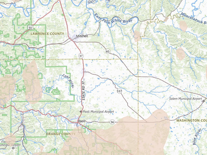 Radar-estimated hail-size map of the storm over Orleans, IN on Apr 27, 2026