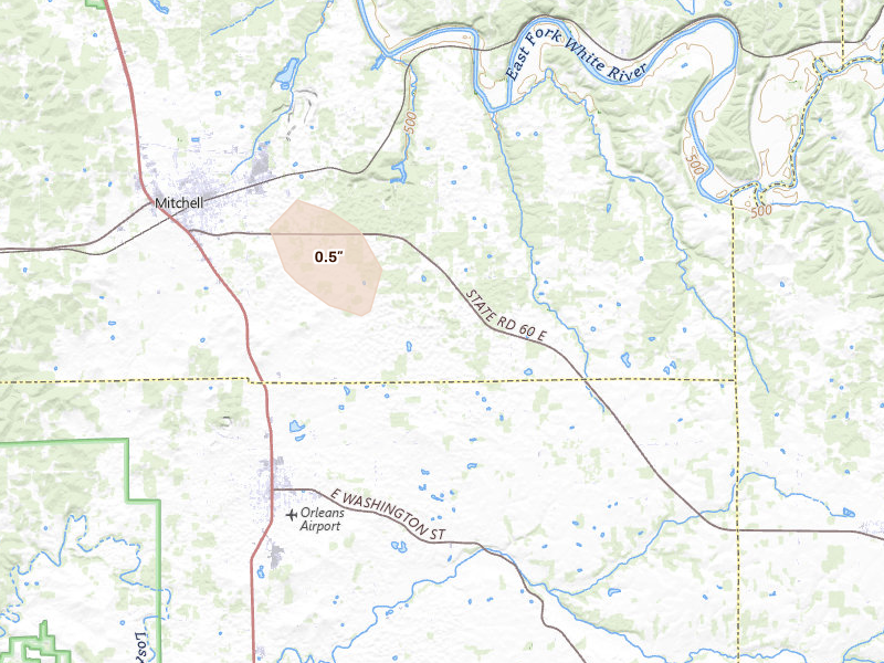 Radar-estimated hail-size map of the storm over Orleans, IN