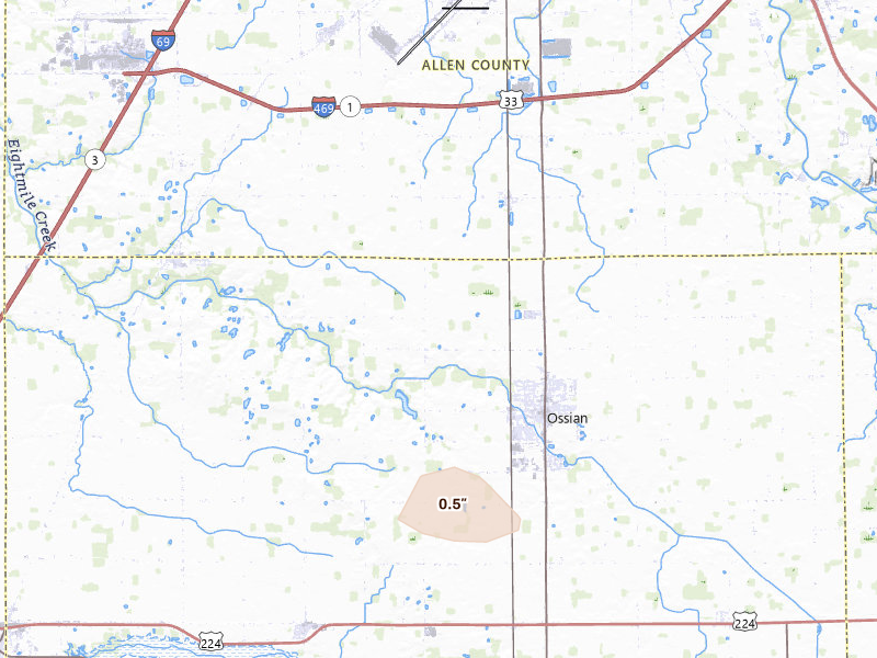 Radar-estimated hail-size map of the storm over Ossian, IN