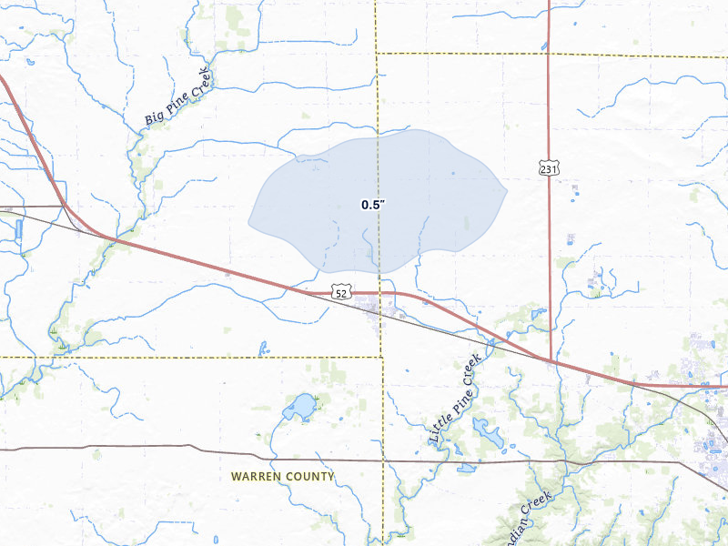 NEXRAD radar-signature map of the hail storm over Otterbein, IN on Mar 22, 2026