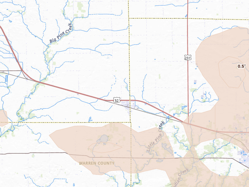 Radar-estimated hail-size map of the storm over Otterbein, IN on Jun 6, 2026