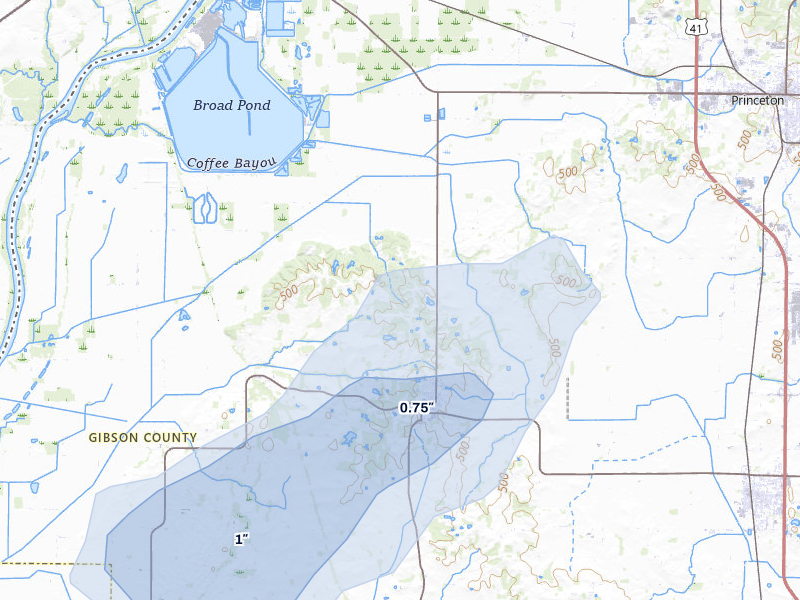 NEXRAD radar-signature map of the hail storm over Owensville, IN on May 18, 2026